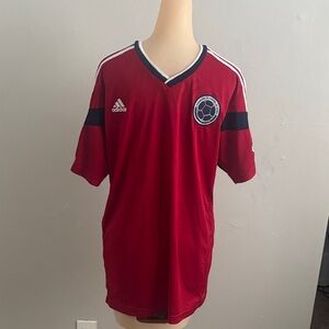 Adidas Red Colombia  Soccer Jersey with White and Navy Accents